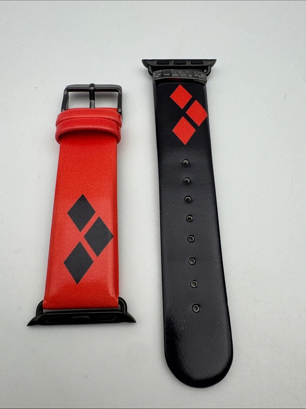 Red and Black Leather Watch Band for Men - Diamond Accent